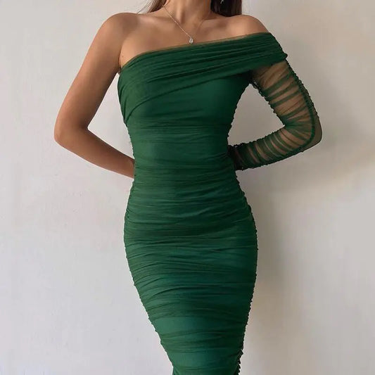 Diagonal Backless: Sexy Mesh Dress